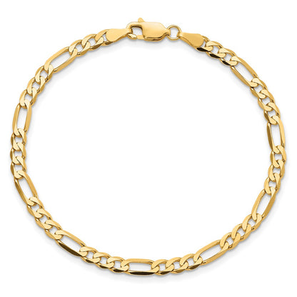 7 Inch 10K Yellow Gold 10K 4mm Flat Figaro Chain Bracelet