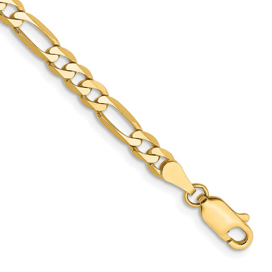 9 Inch 10K Yellow Gold 10K 4mm Flat Figaro Chain Bracelet