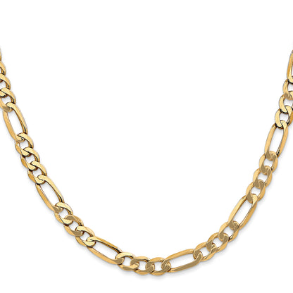 2 Inch 10K Yellow Gold 10K 5.25mm Flat Figaro Chain Necklace