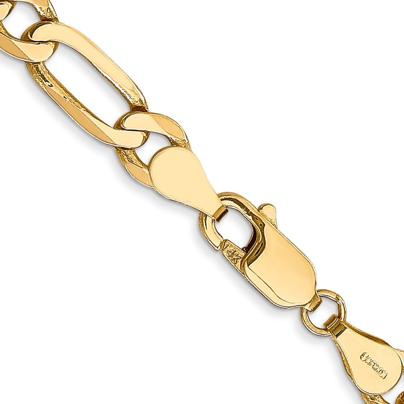 3 Inch 10K Yellow Gold 10K 5.25mm Flat Figaro Chain Necklace