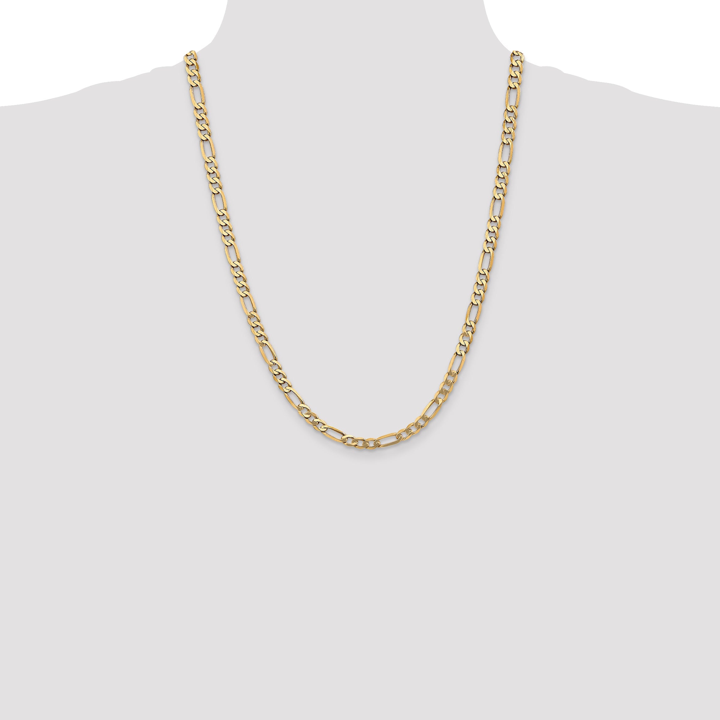 24 Inch 10K Yellow Gold 10K 5.25mm Flat Figaro Chain Necklace