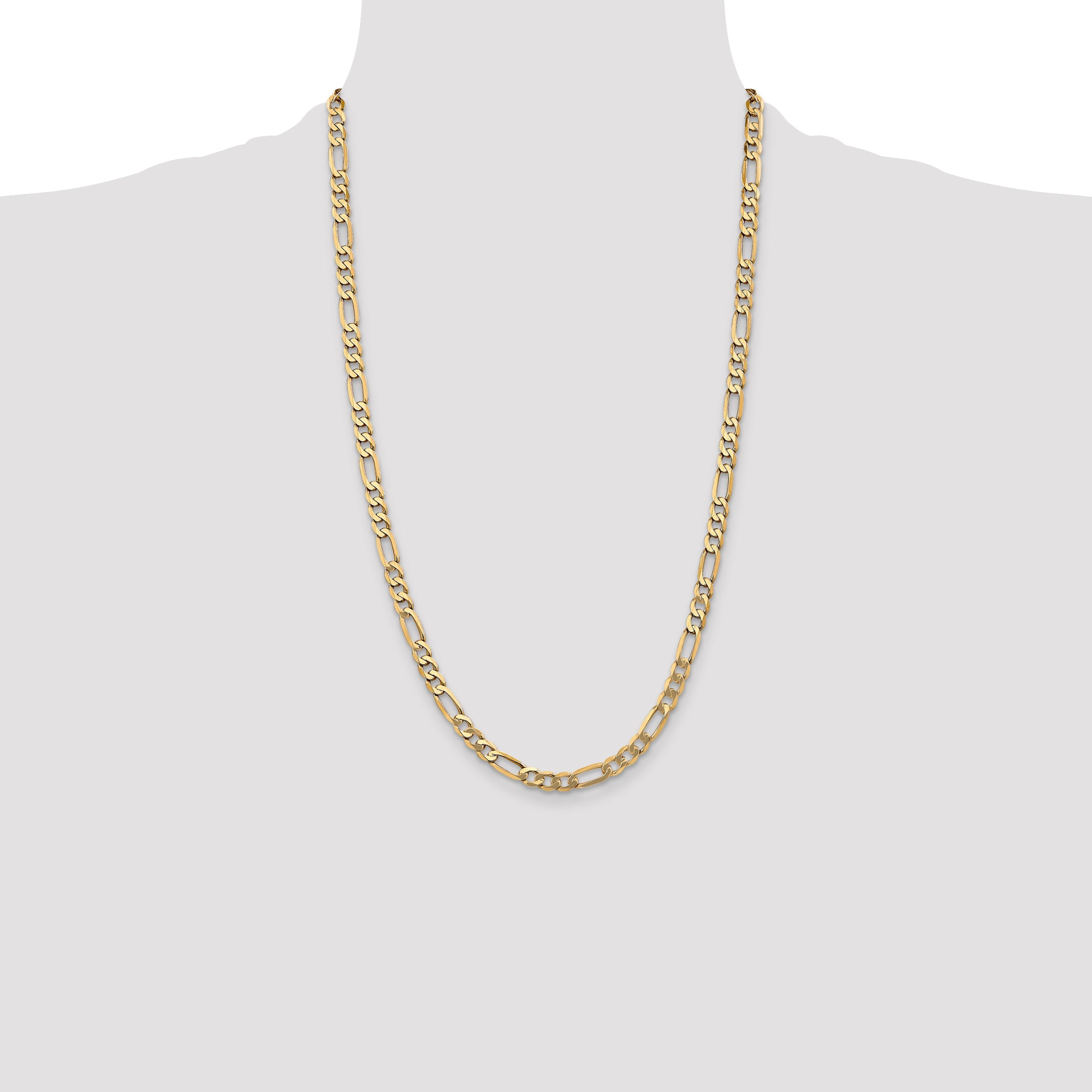 26 Inch 10K Yellow Gold 10K 5.25mm Flat Figaro Chain Necklace