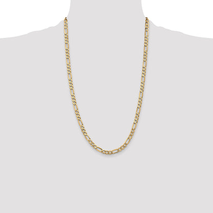 26 Inch 10K Yellow Gold 10K 5.25mm Flat Figaro Chain Necklace