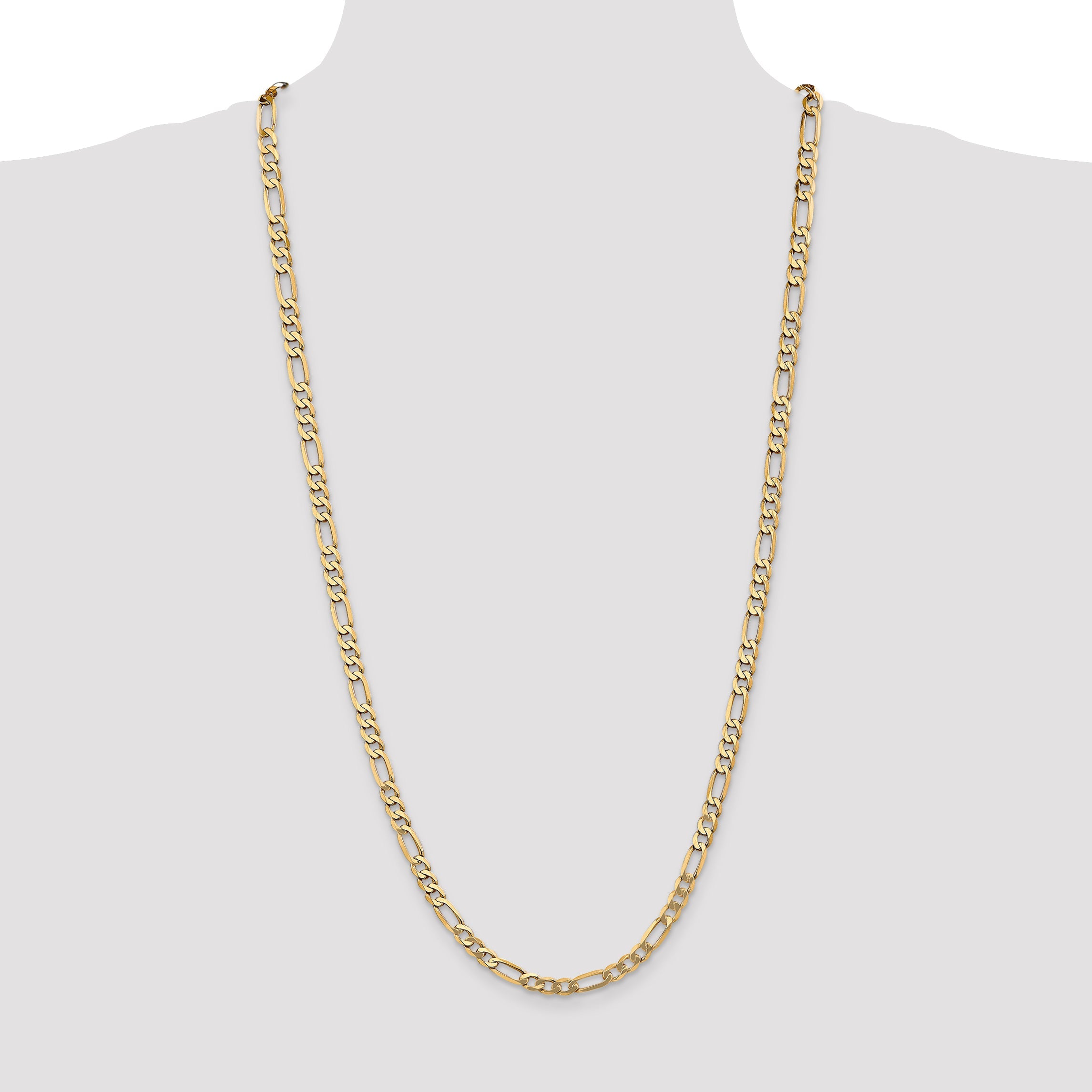 3 Inch 10K Yellow Gold 10K 5.25mm Flat Figaro Chain Necklace