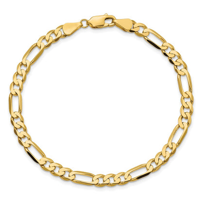 7 Inch 10K Yellow Gold 10K 5.25mm Flat Figaro Chain Bracelet