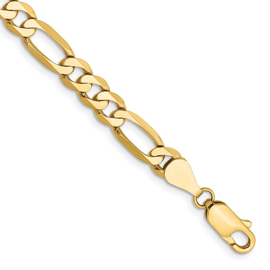 8 Inch 10K Yellow Gold 10K 5.25mm Flat Figaro Chain Bracelet