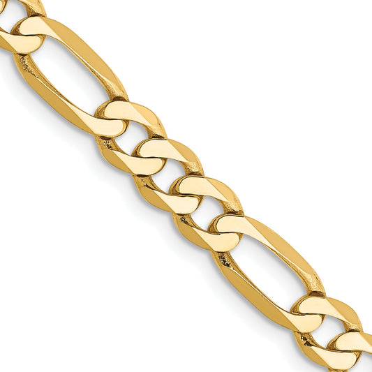 26 Inch 10K Yellow Gold 10K 5.25mm Flat Figaro Chain Necklace