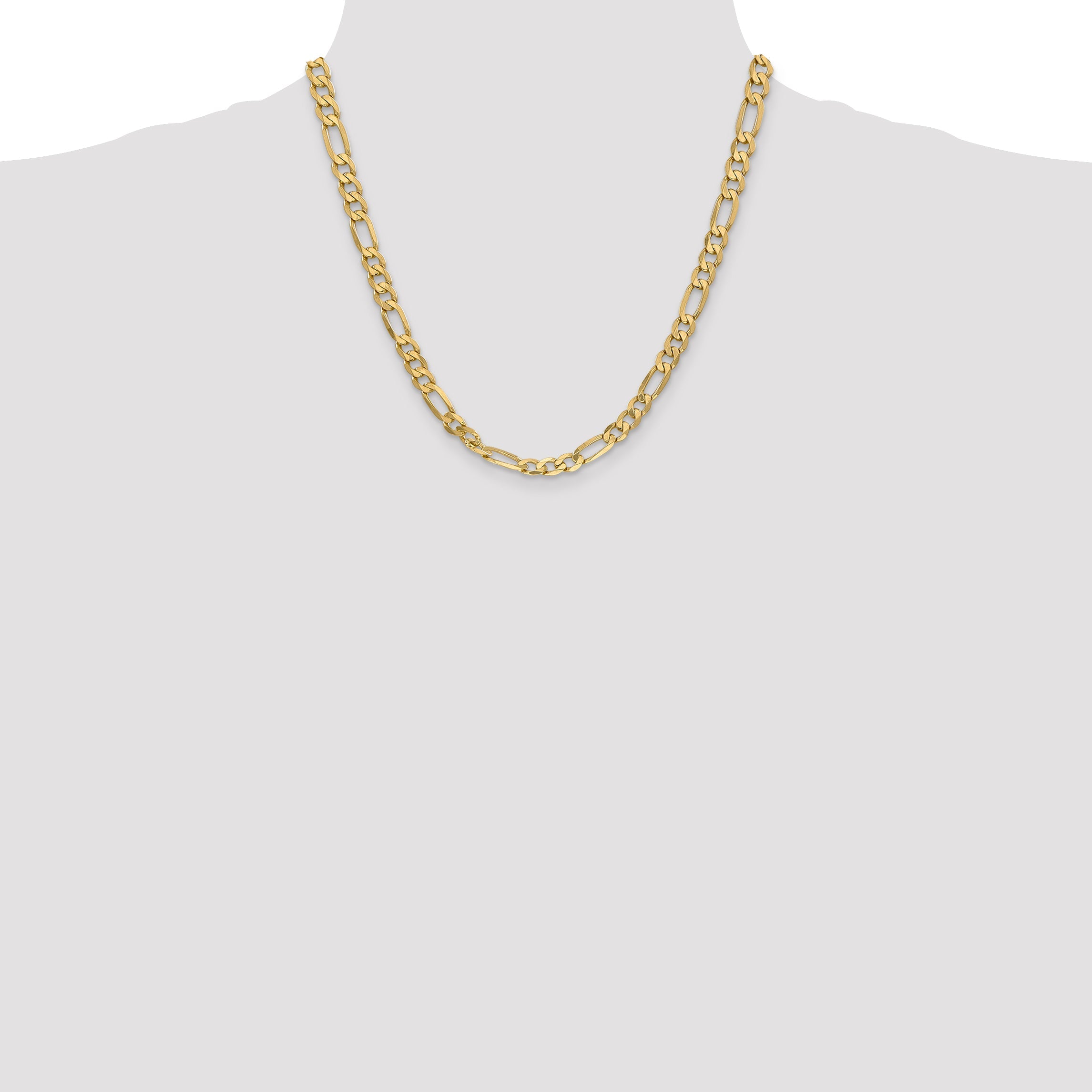2 Inch 10K Yellow Gold 10K 6.25mm Flat Figaro Chain Necklace