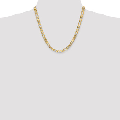 2 Inch 10K Yellow Gold 10K 6.25mm Flat Figaro Chain Necklace