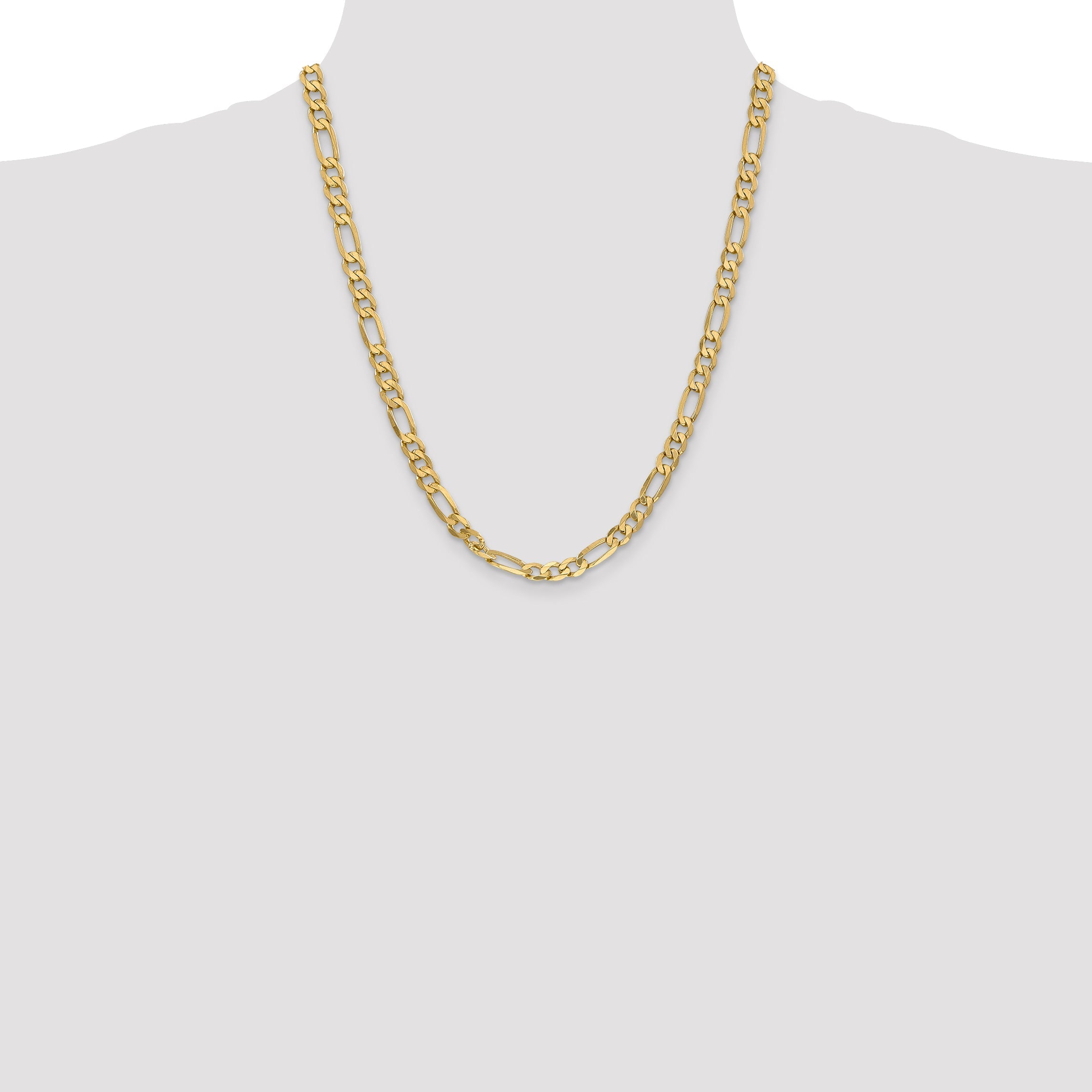 22 Inch 10K Yellow Gold 10K 6.25mm Flat Figaro Chain Necklace