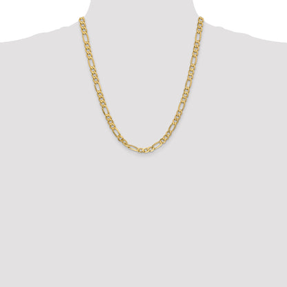 22 Inch 10K Yellow Gold 10K 6.25mm Flat Figaro Chain Necklace