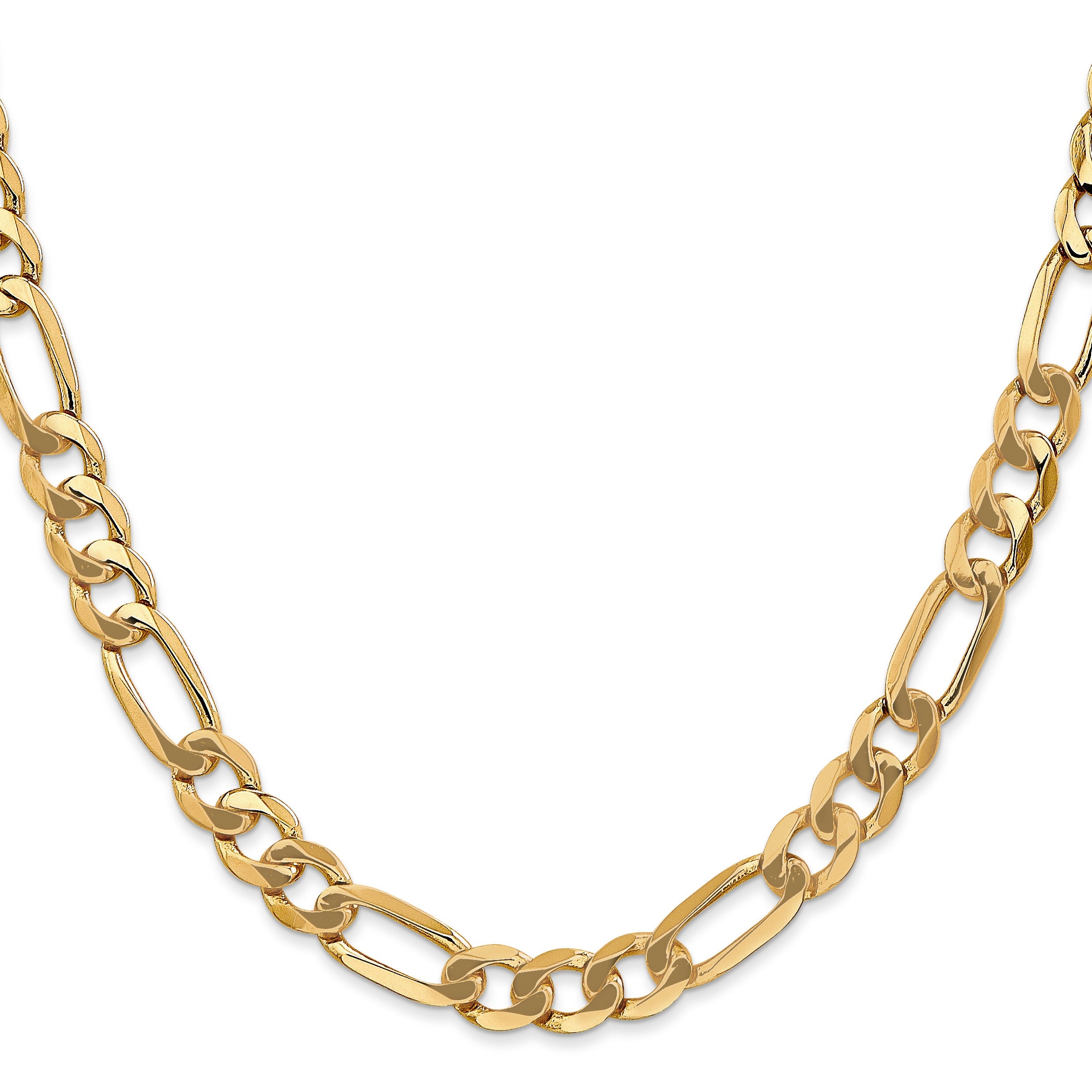 26 Inch 10K Yellow Gold 10K 7mm Flat Figaro Chain Necklace