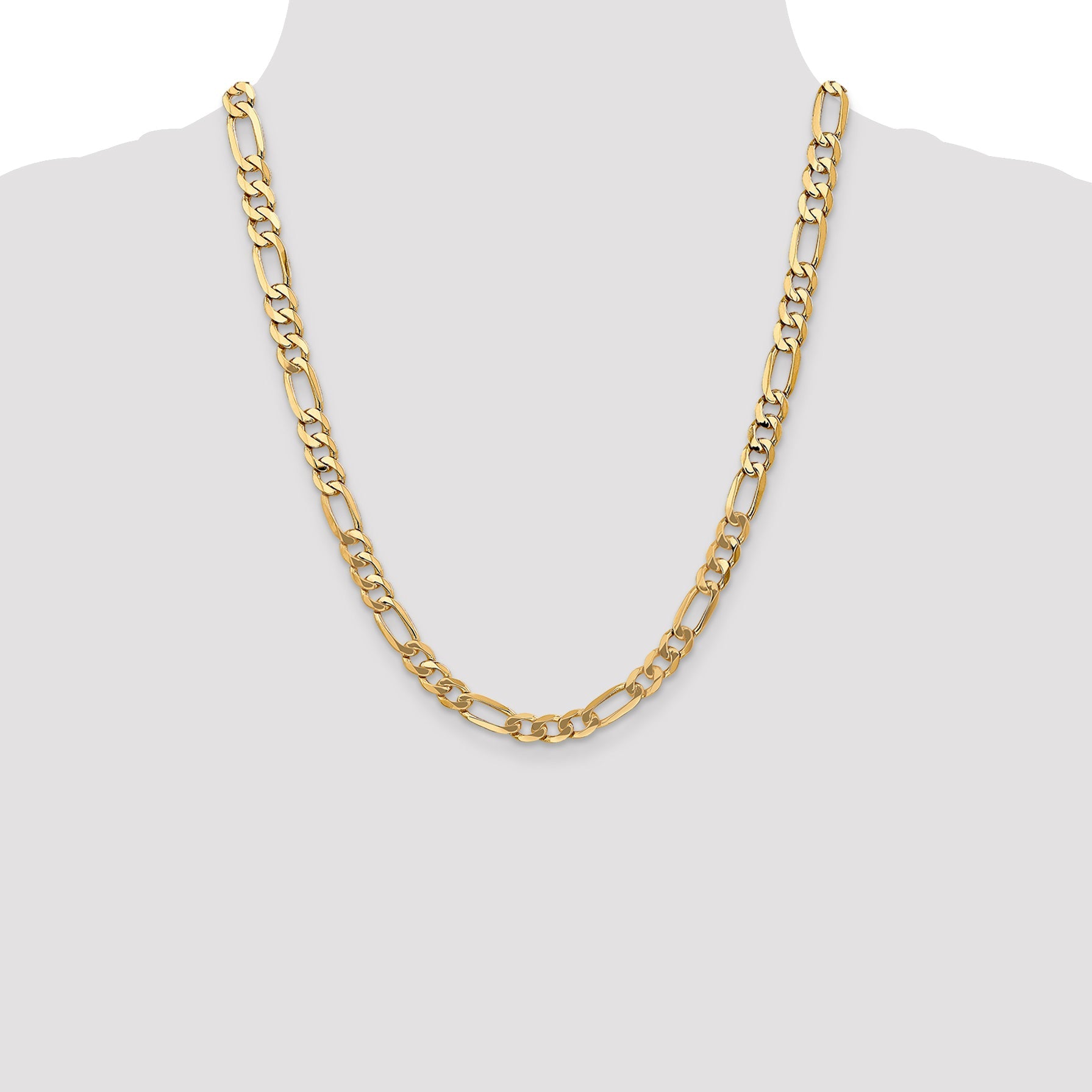 22 Inch 10K Yellow Gold 10K 7mm Flat Figaro Chain Necklace