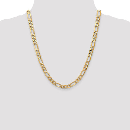 22 Inch 10K Yellow Gold 10K 7mm Flat Figaro Chain Necklace
