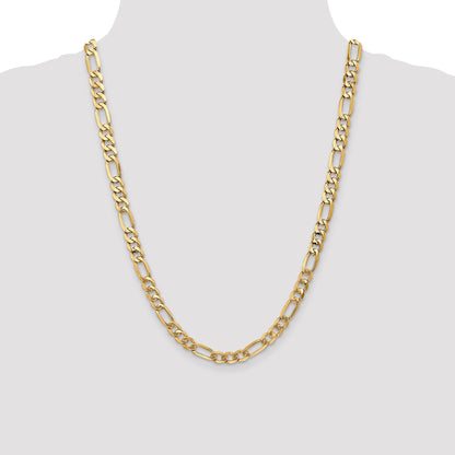 24 Inch 10K Yellow Gold 10K 7mm Flat Figaro Chain Necklace