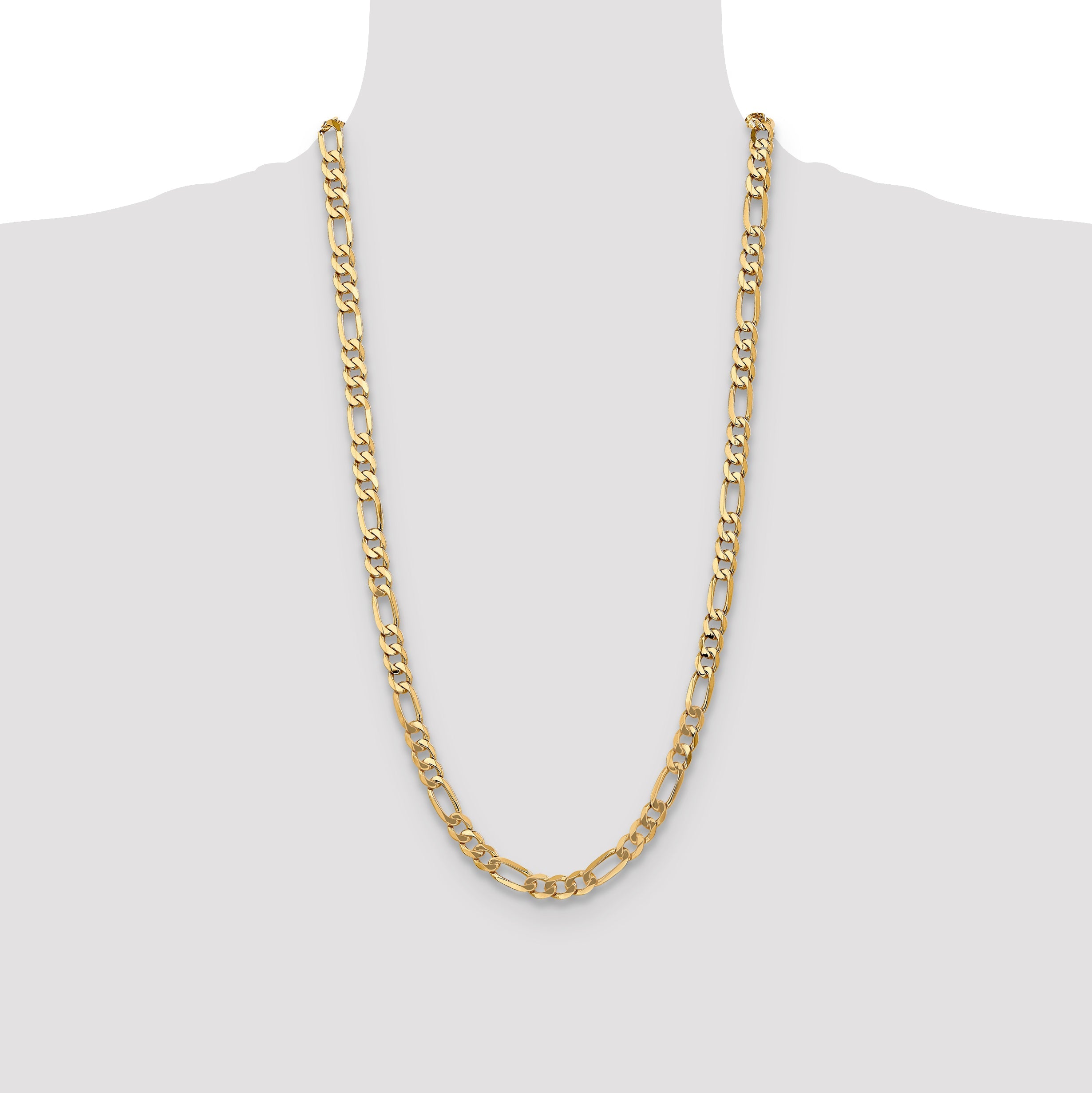 28 Inch 10K Yellow Gold 10K 7mm Flat Figaro Chain Necklace