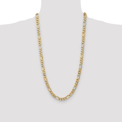 28 Inch 10K Yellow Gold 10K 7mm Flat Figaro Chain Necklace