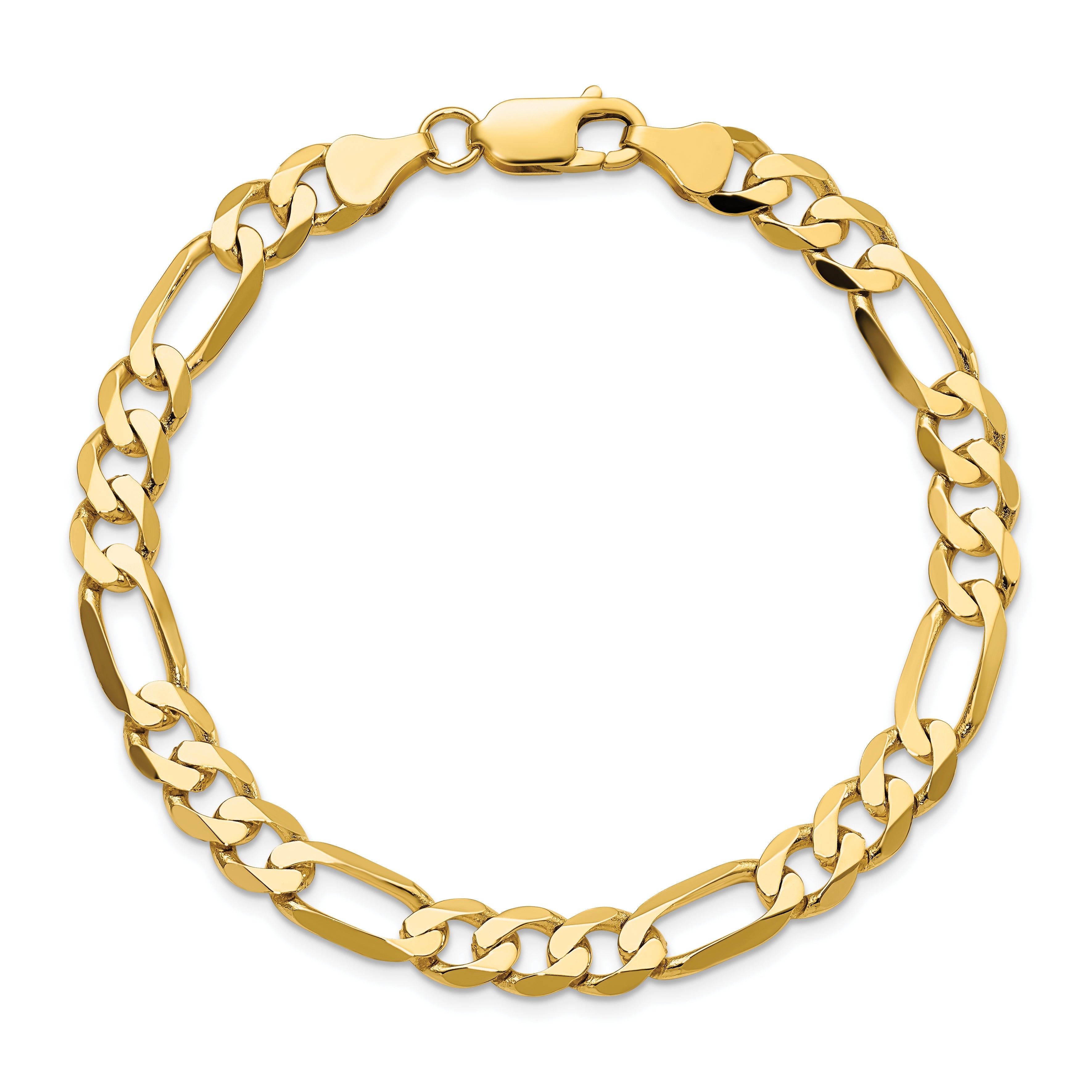 8 Inch 10K Yellow Gold 10K 7mm Flat Figaro Chain Bracelet