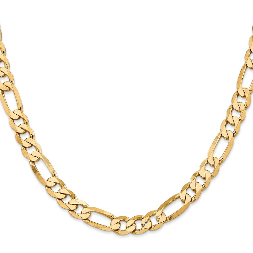 2 Inch 10K Yellow Gold 10K 7.5mm Flat Figaro Chain Necklace