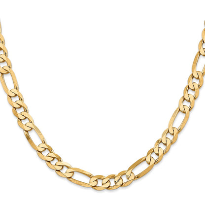 26 Inch 10K Yellow Gold 10K 7.5mm Flat Figaro Chain Necklace