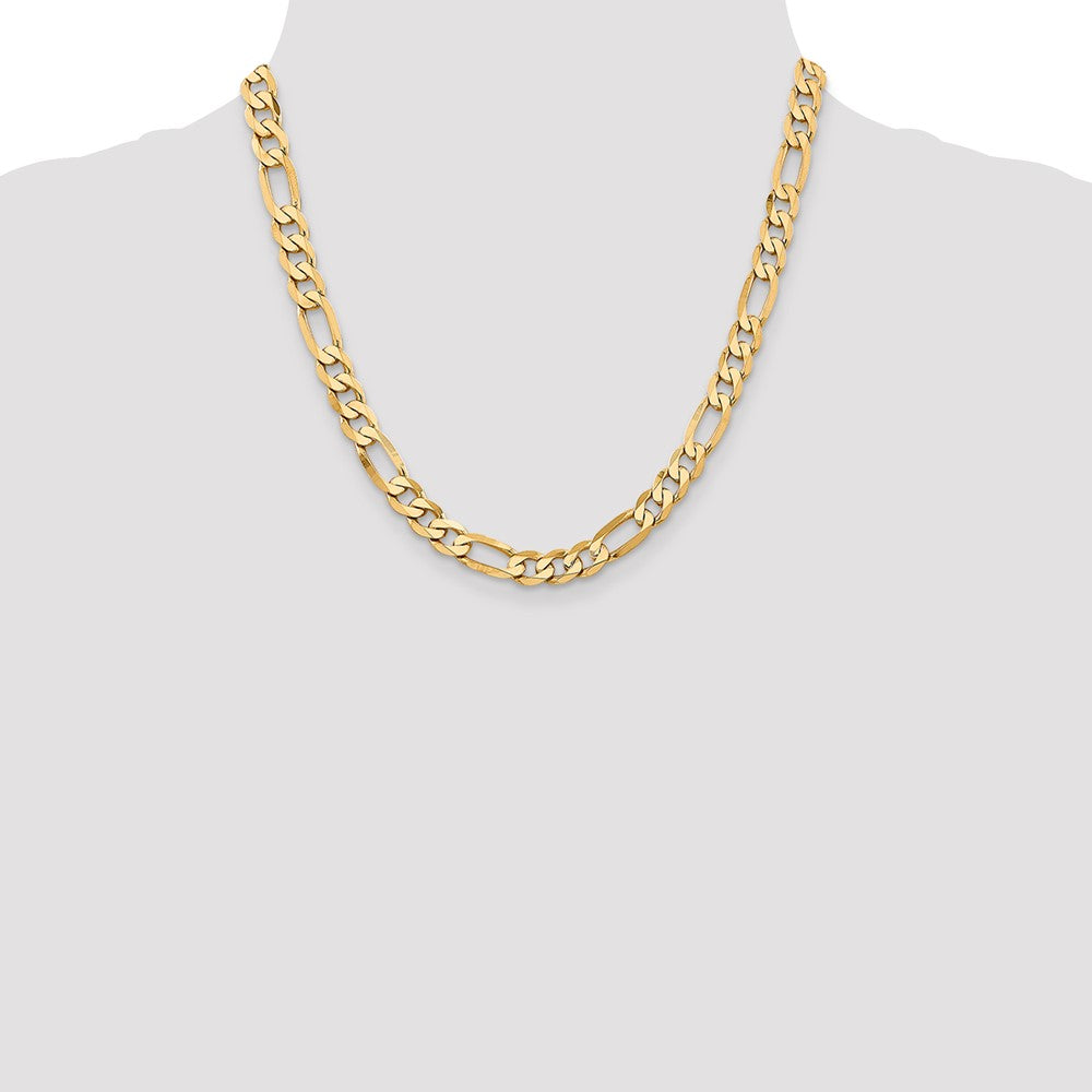 2 Inch 10K Yellow Gold 10K 7.5mm Flat Figaro Chain Necklace