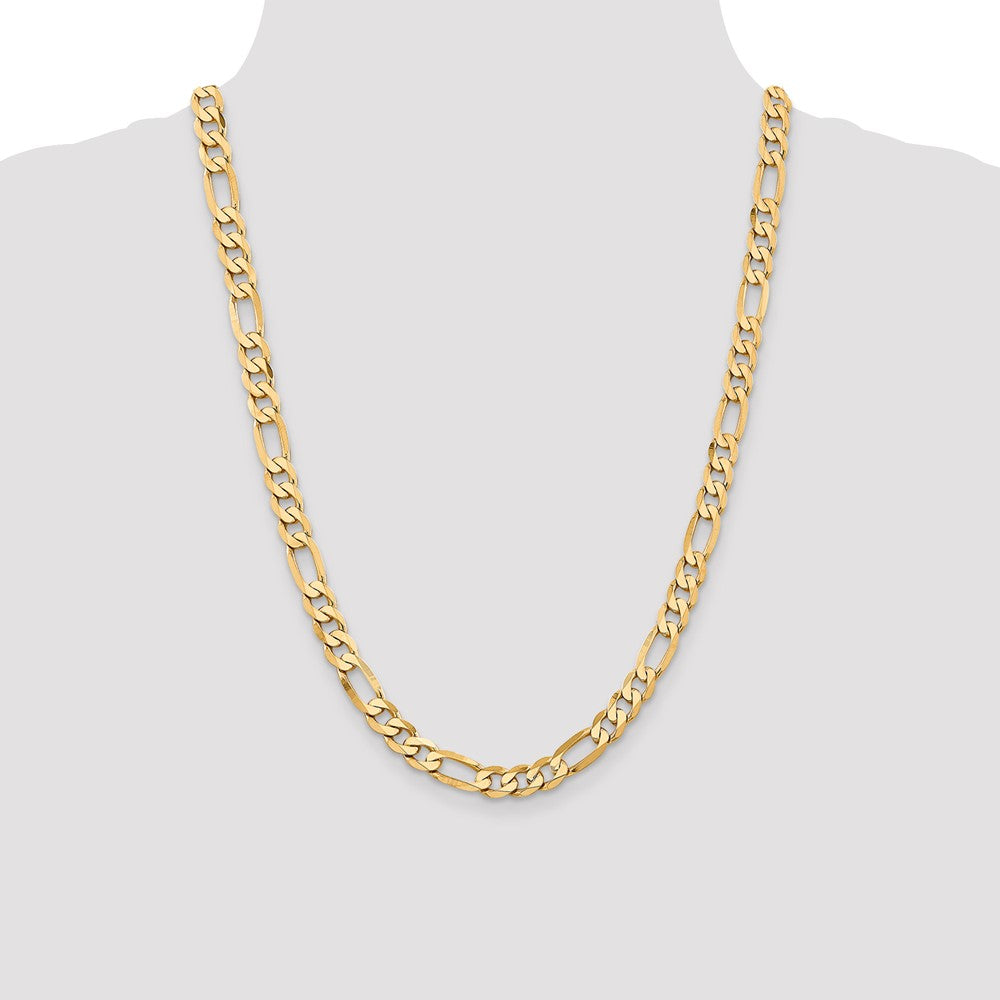 24 Inch 10K Yellow Gold 10K 7.5mm Flat Figaro Chain Necklace