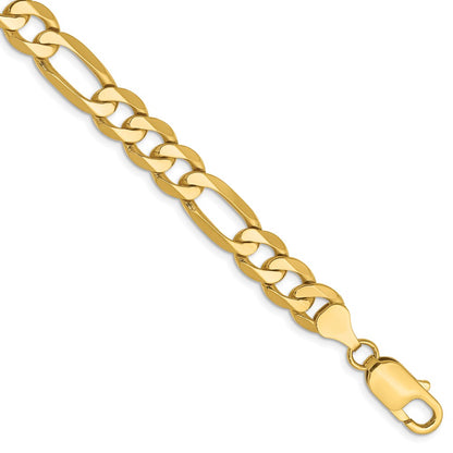 8 Inch 10K Yellow Gold 10K 7.5mm Flat Figaro Chain Bracelet