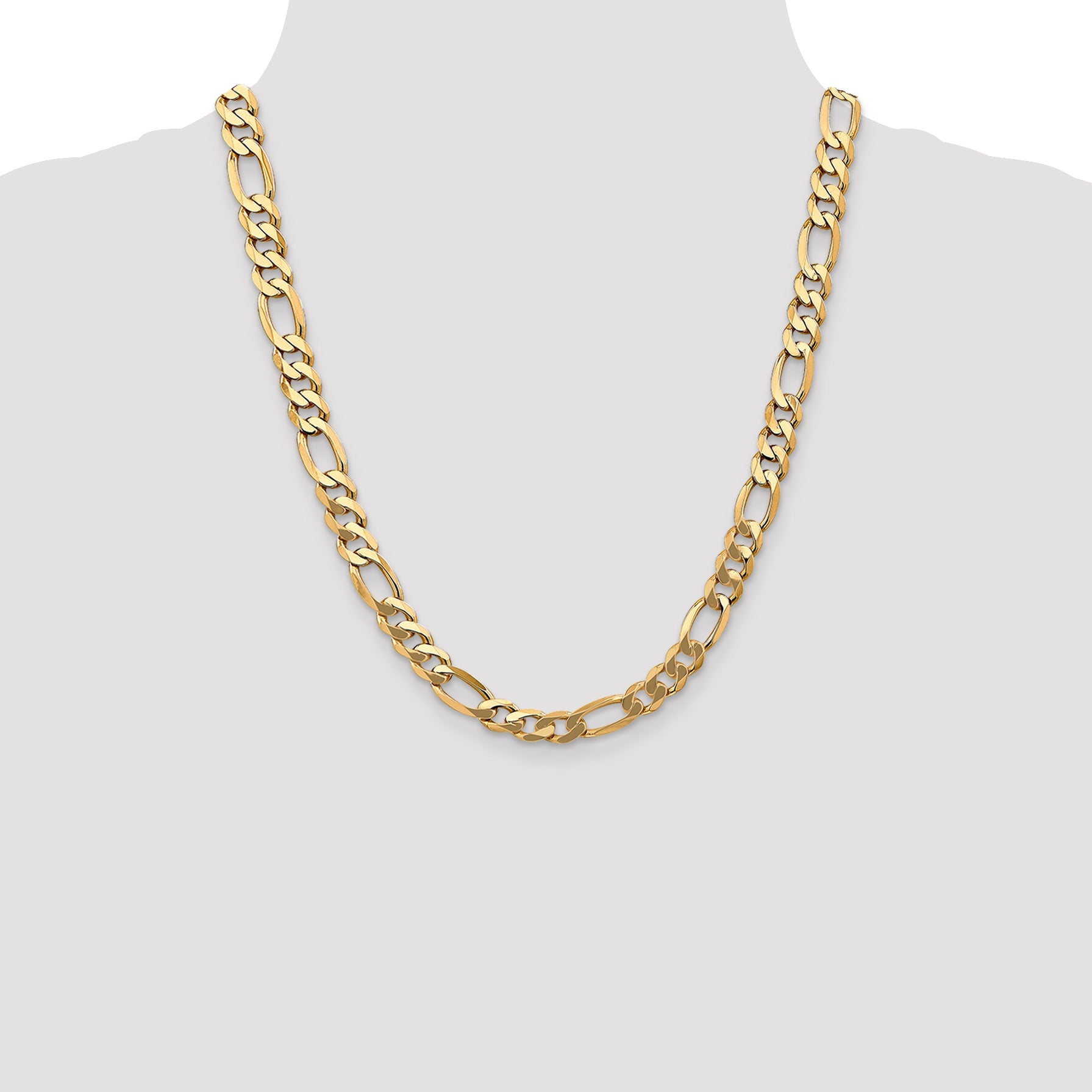 22 Inch 10K Yellow Gold 10K 8.75mm Flat Figaro Chain Necklace
