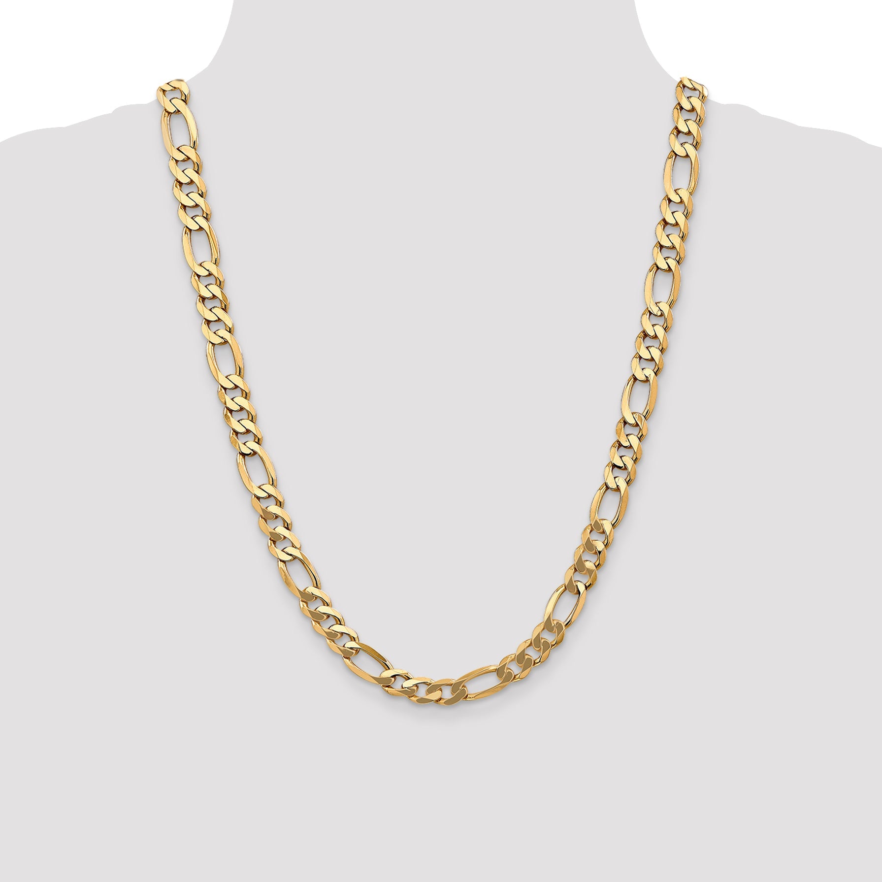 24 Inch 10K Yellow Gold 10K 8.75mm Flat Figaro Chain Necklace