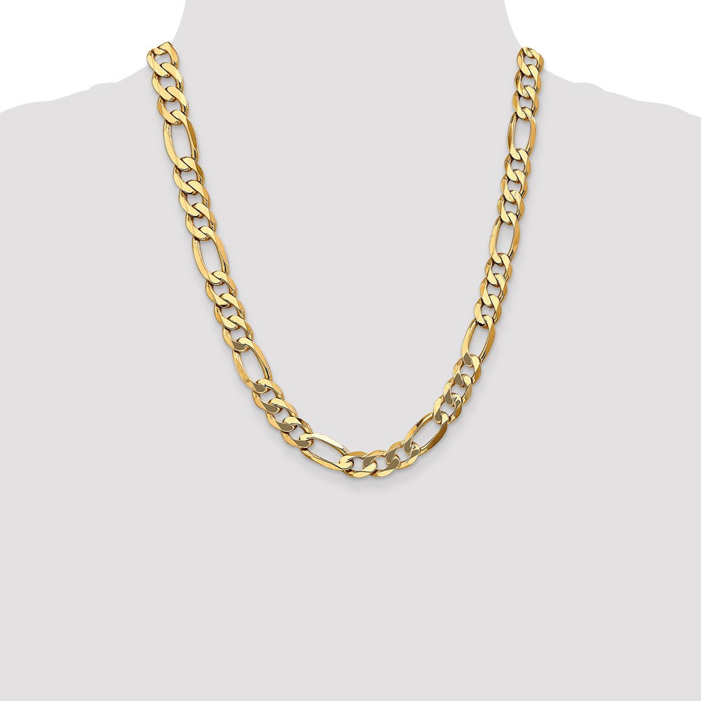 22 Inch 10K Yellow Gold 10K 10mm Flat Figaro Chain Necklace