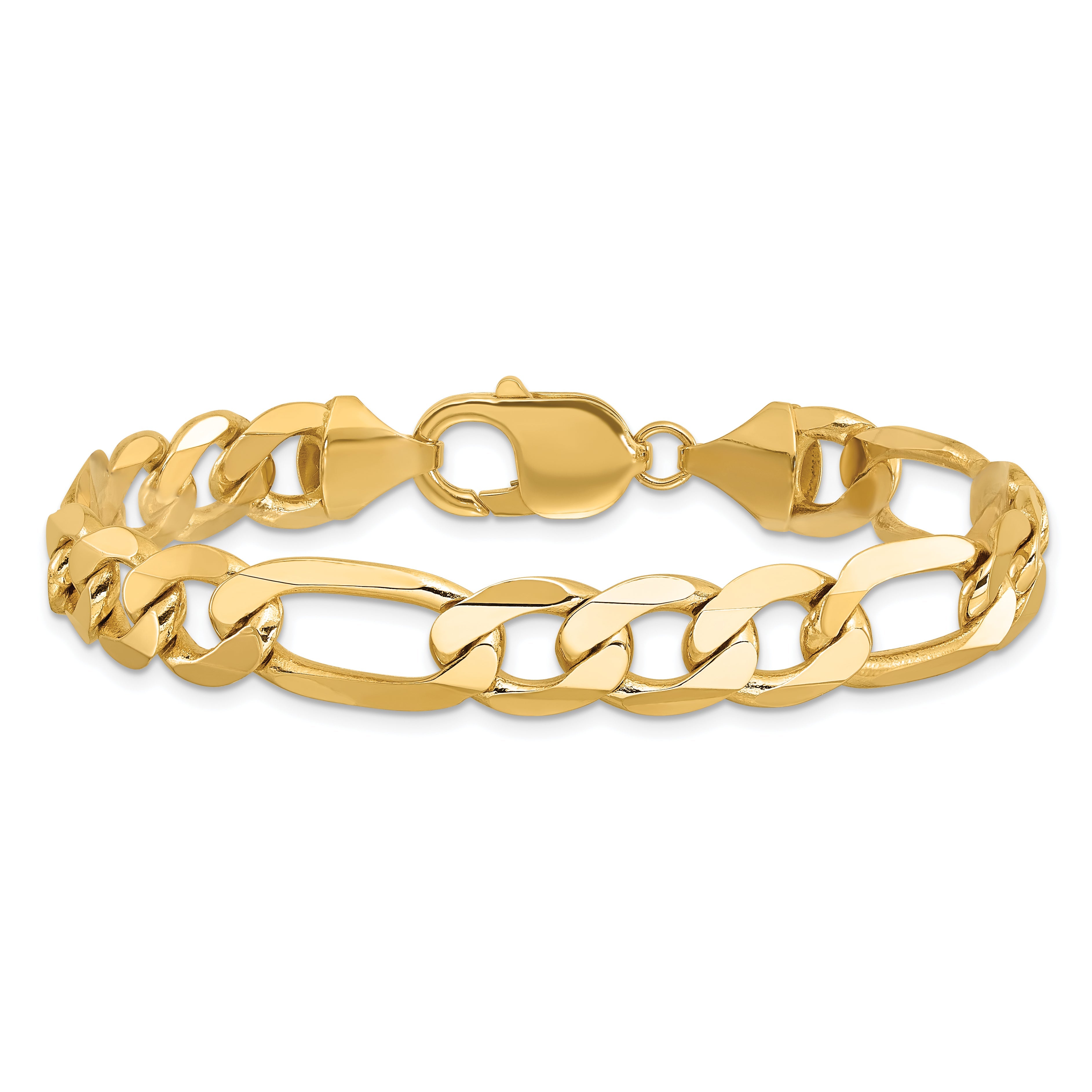 8 Inch 10K Yellow Gold 10K 10mm Flat Figaro Chain Bracelet