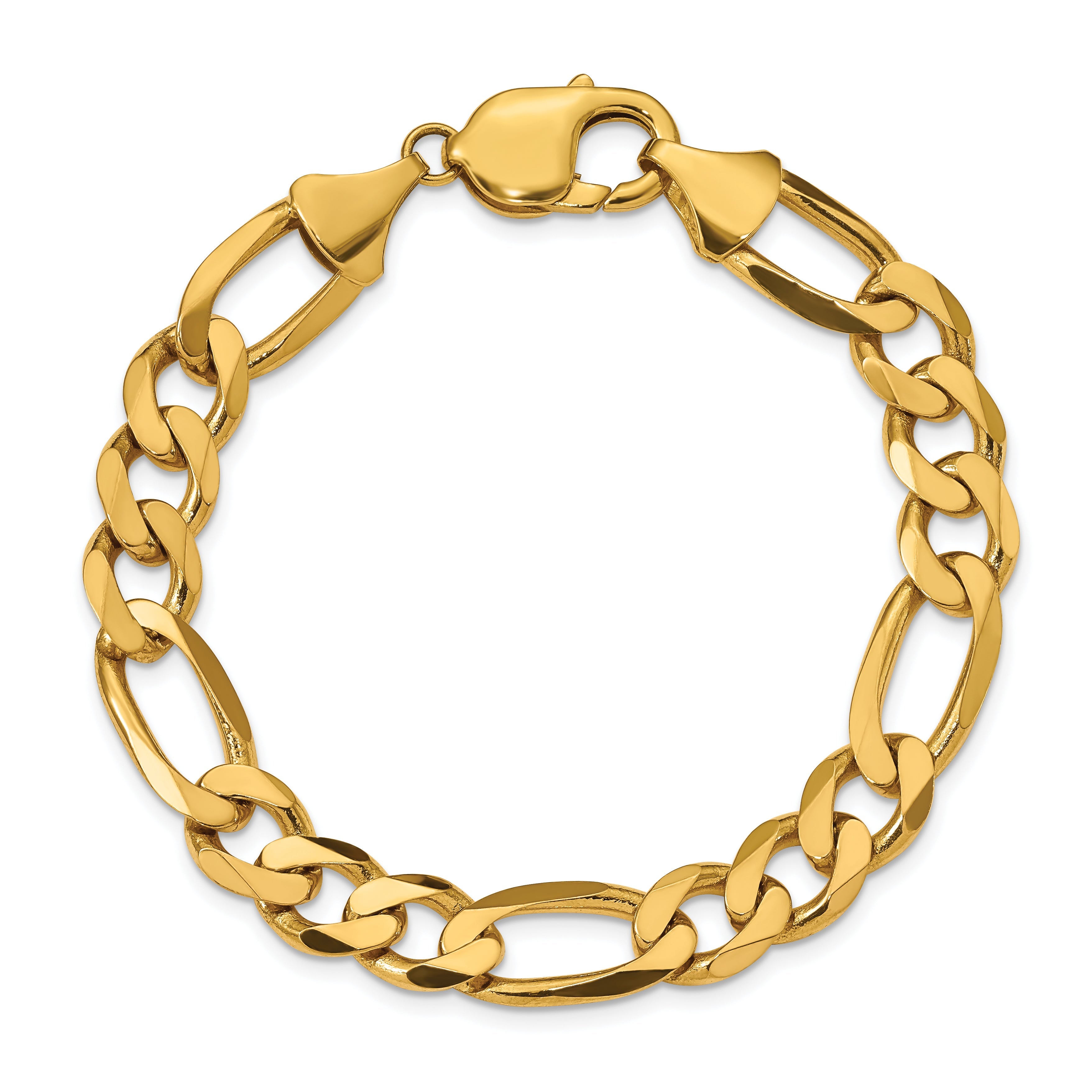 8 Inch 10K Yellow Gold 10K 10mm Flat Figaro Chain Bracelet