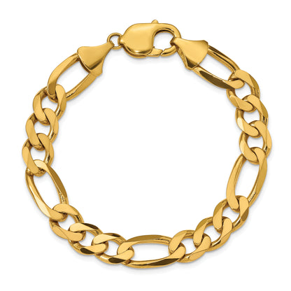 8 Inch 10K Yellow Gold 10K 10mm Flat Figaro Chain Bracelet