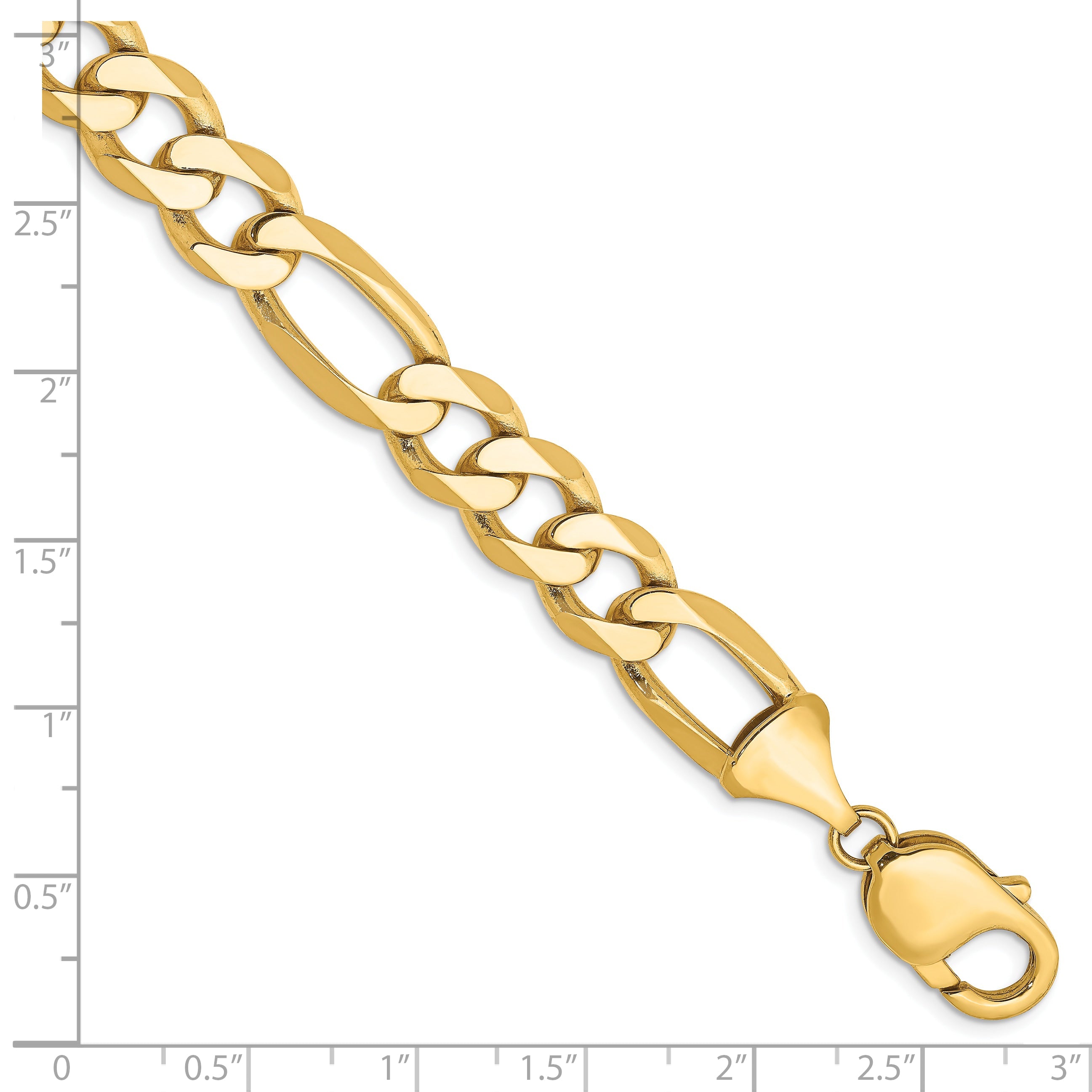 8 Inch 10K Yellow Gold 10K 10mm Flat Figaro Chain Bracelet