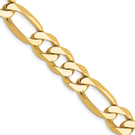 22 Inch 10K Yellow Gold 10K 10mm Flat Figaro Chain Necklace