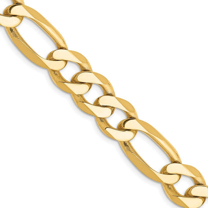 24 Inch 10K Yellow Gold 10K 10mm Flat Figaro Chain Necklace