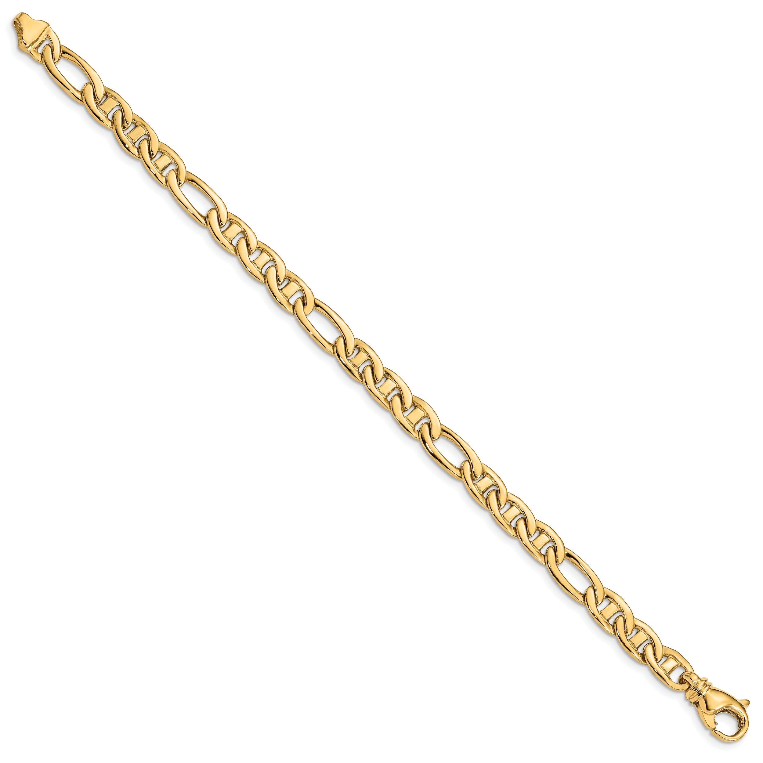 10K Yellow Gold 6.5mm Solid Hand-Polished 3 & 1 Flat Anchor Bracelet