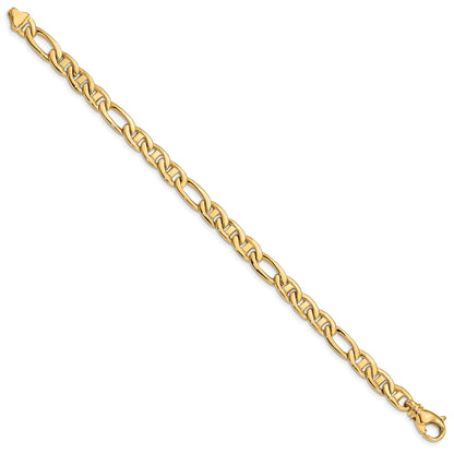 10K Yellow Gold 6.5mm Solid Hand-Polished 3 & 1 Flat Anchor Bracelet