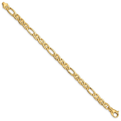 7.25 Inch 10K Yellow Gold 6.5mm Solid Hand-Polished 3 & 1 Flat Anchor Chain Bracelet