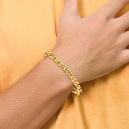 10K Yellow Gold 6.5mm Solid Hand-Polished 3 & 1 Flat Anchor Bracelet