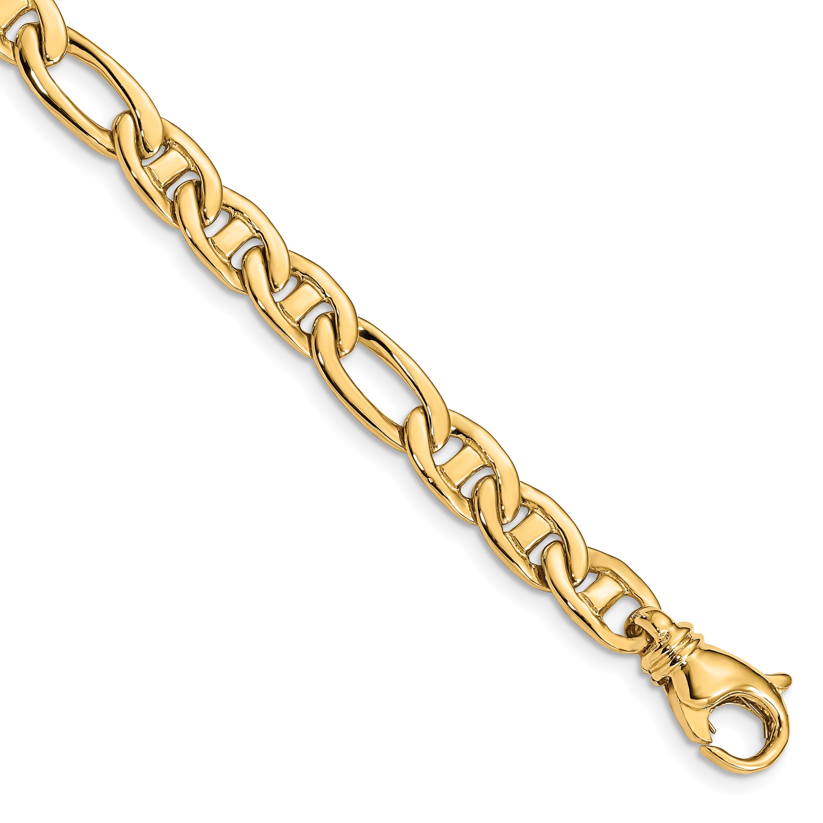 10K Yellow Gold 6.5mm Solid Hand-Polished 3 & 1 Flat Anchor Bracelet