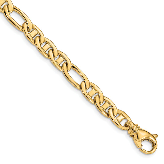 10K Yellow Gold 6.5mm Solid Hand-Polished 3 & 1 Flat Anchor Bracelet