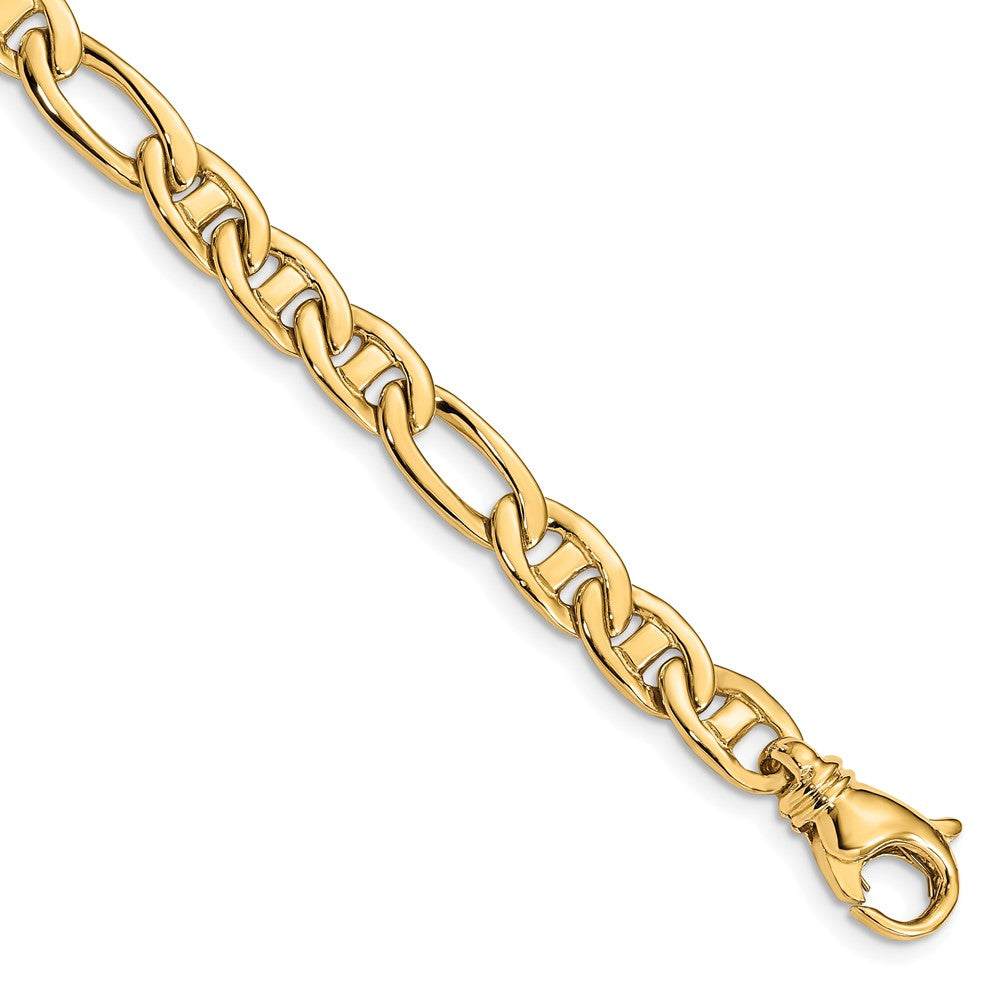 7.25 Inch 10K Yellow Gold 6.5mm Solid Hand-Polished 3 & 1 Flat Anchor Chain Bracelet