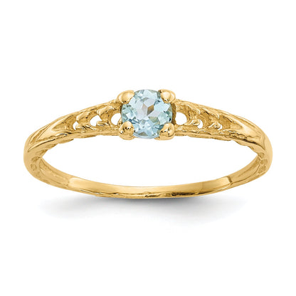 10K Yellow Gold Madi K 3mm Aquamarine Birthstone Baby Ring
