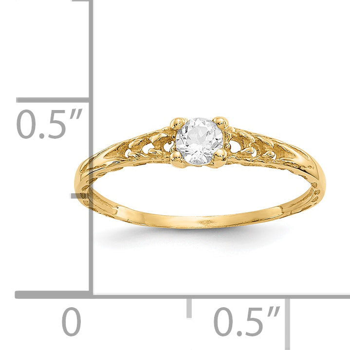 10K Yellow Gold Madi K 3mm White Topaz Birthstone Baby Ring
