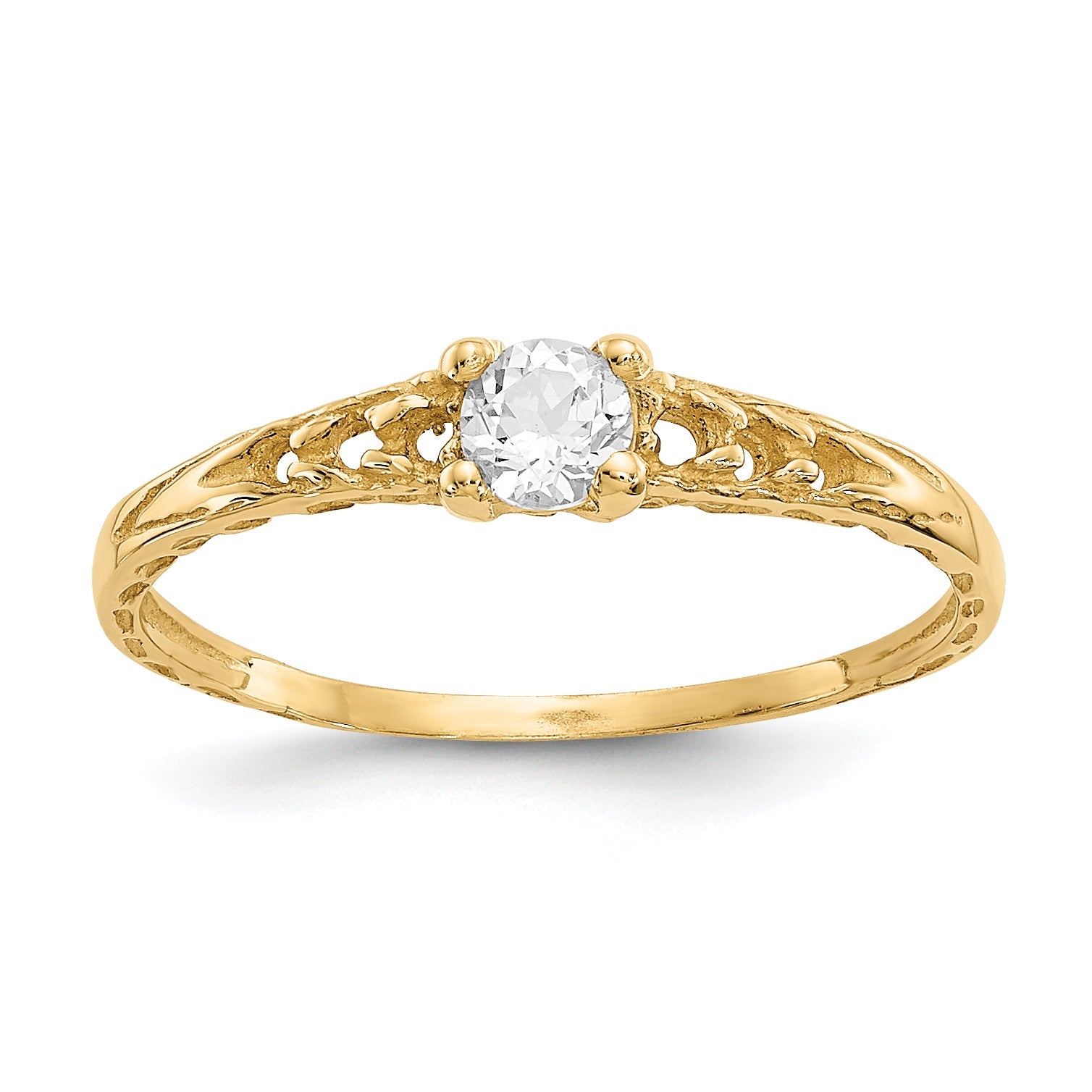 10K Yellow Gold Madi K 3mm White Topaz Birthstone Baby Ring