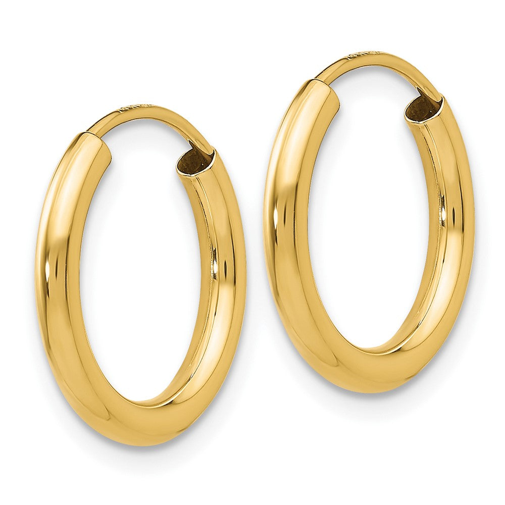 10K Yellow Gold Polished Round Endless 2mm Hoop Earrings