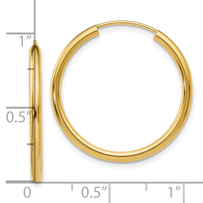 10K Yellow Gold Polished Round Endless 2mm Hoop Earrings