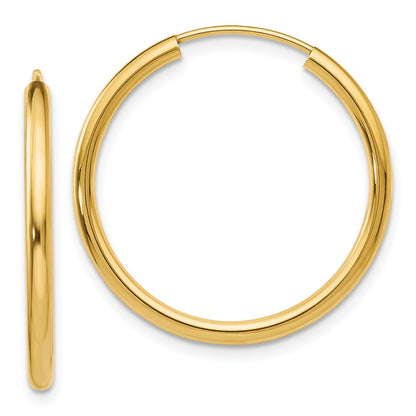 10K Yellow Gold Polished Round Endless 2mm Hoop Earrings