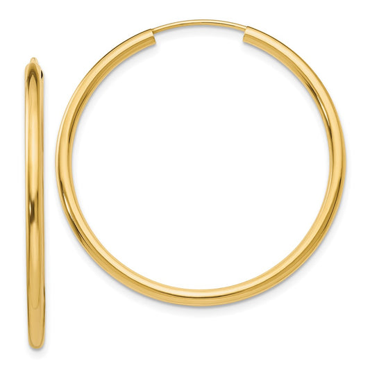 10K Yellow Gold Polished Round Endless 2mm Hoop Earrings